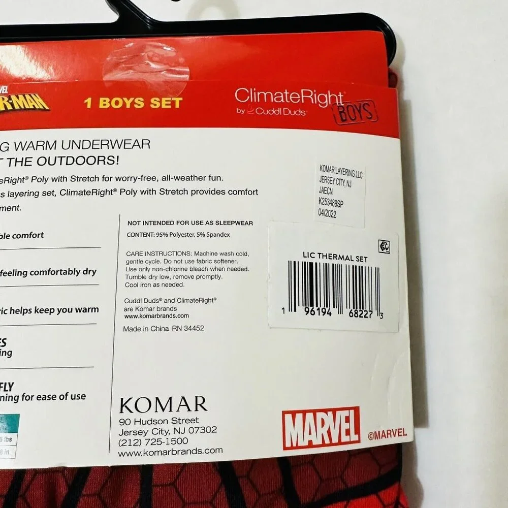 Boys Large 10 12 Warm Underwear/ PJs Spiderman Long Sleeve Crew & Pant W/ Fly - Picture 9 of 11